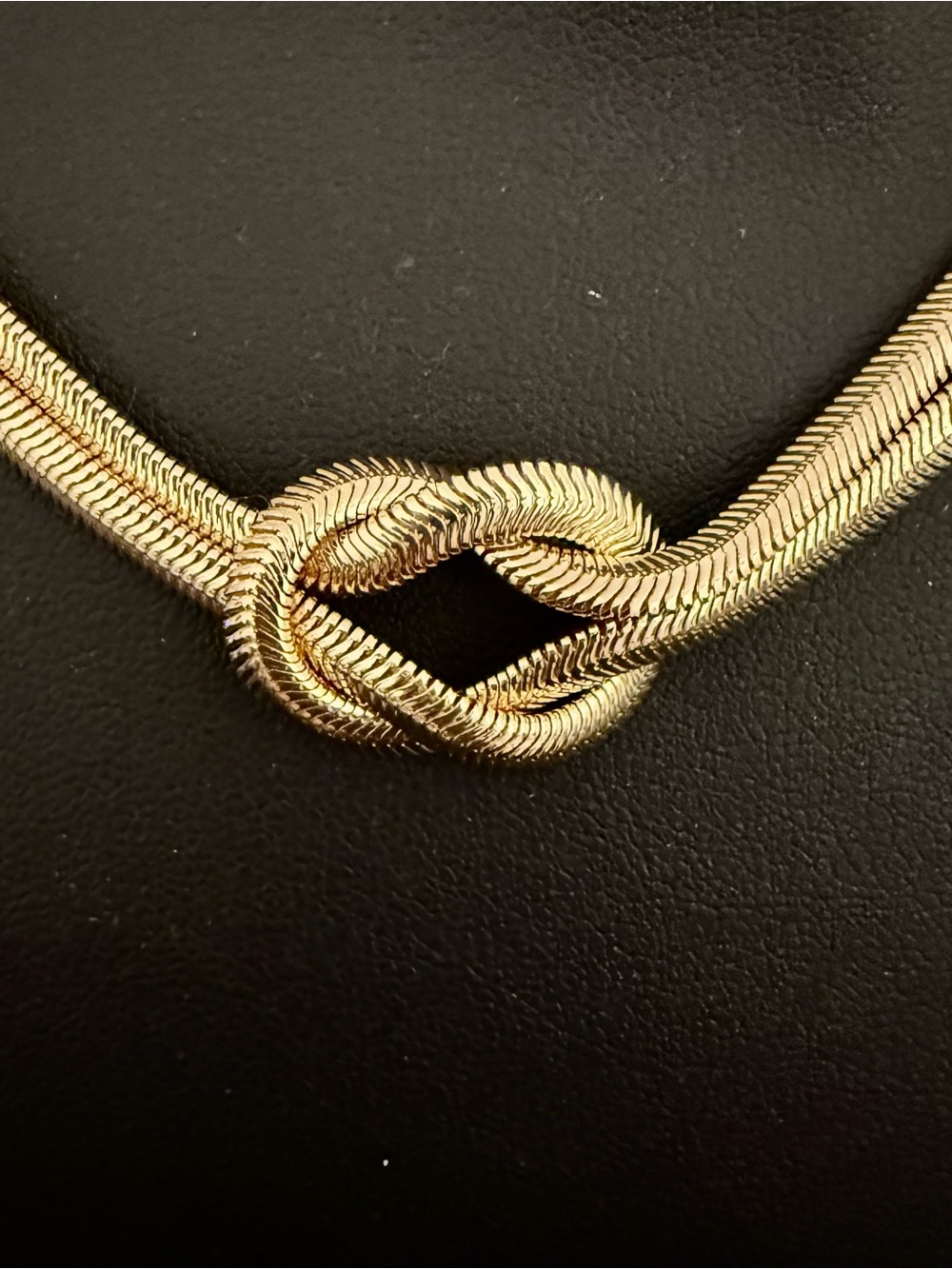 Gold Tone Double Snake Chain Love Knot Necklace Herringbone Collar Adjustable